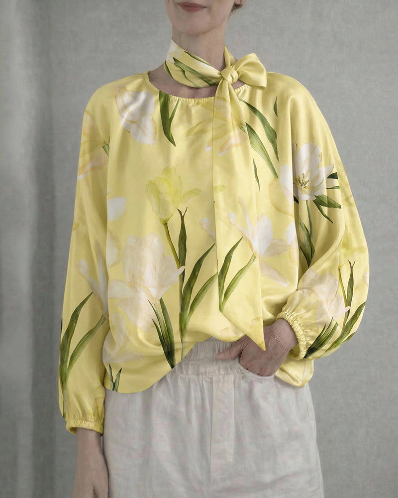 Elegancka Bluzka Damska z Kokardą Luźna Lekka Stylowa