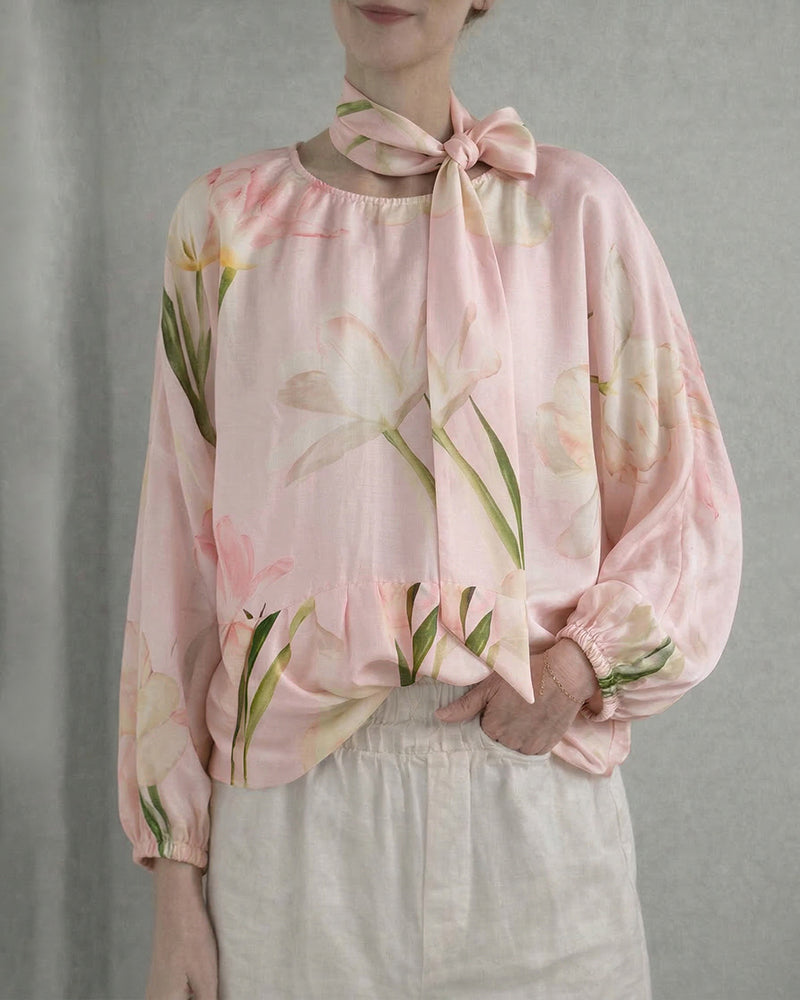 Elegancka Bluzka Damska z Kokardą Luźna Lekka Stylowa