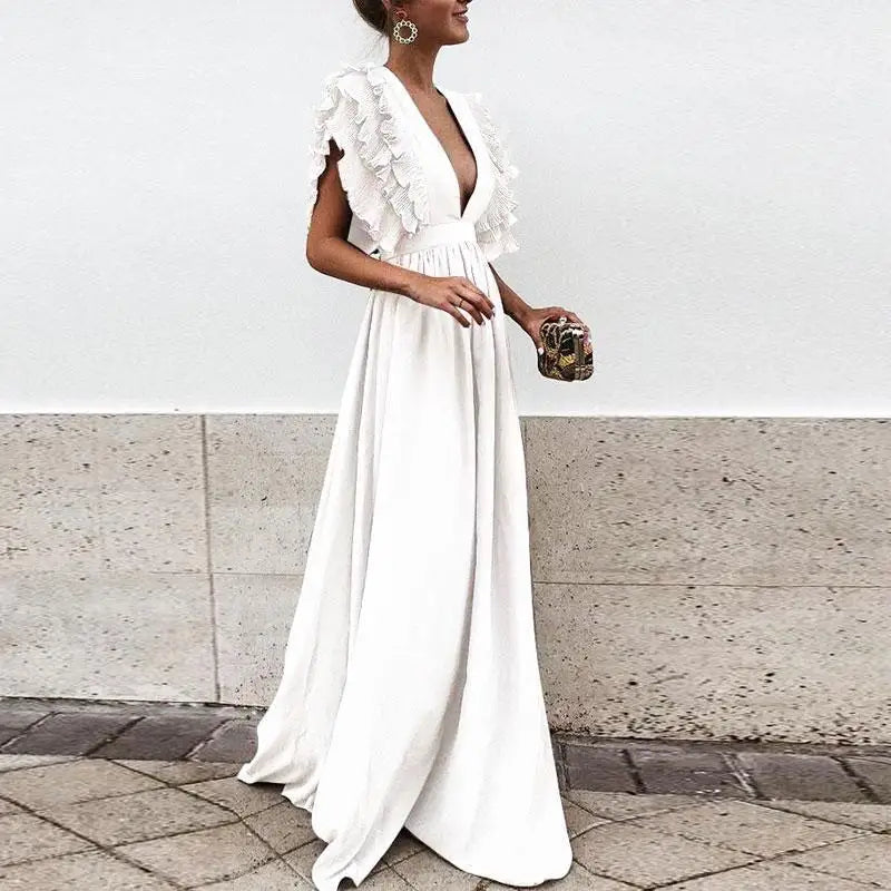 Jowita | Maxi sukienka z eleganckimi falbanami