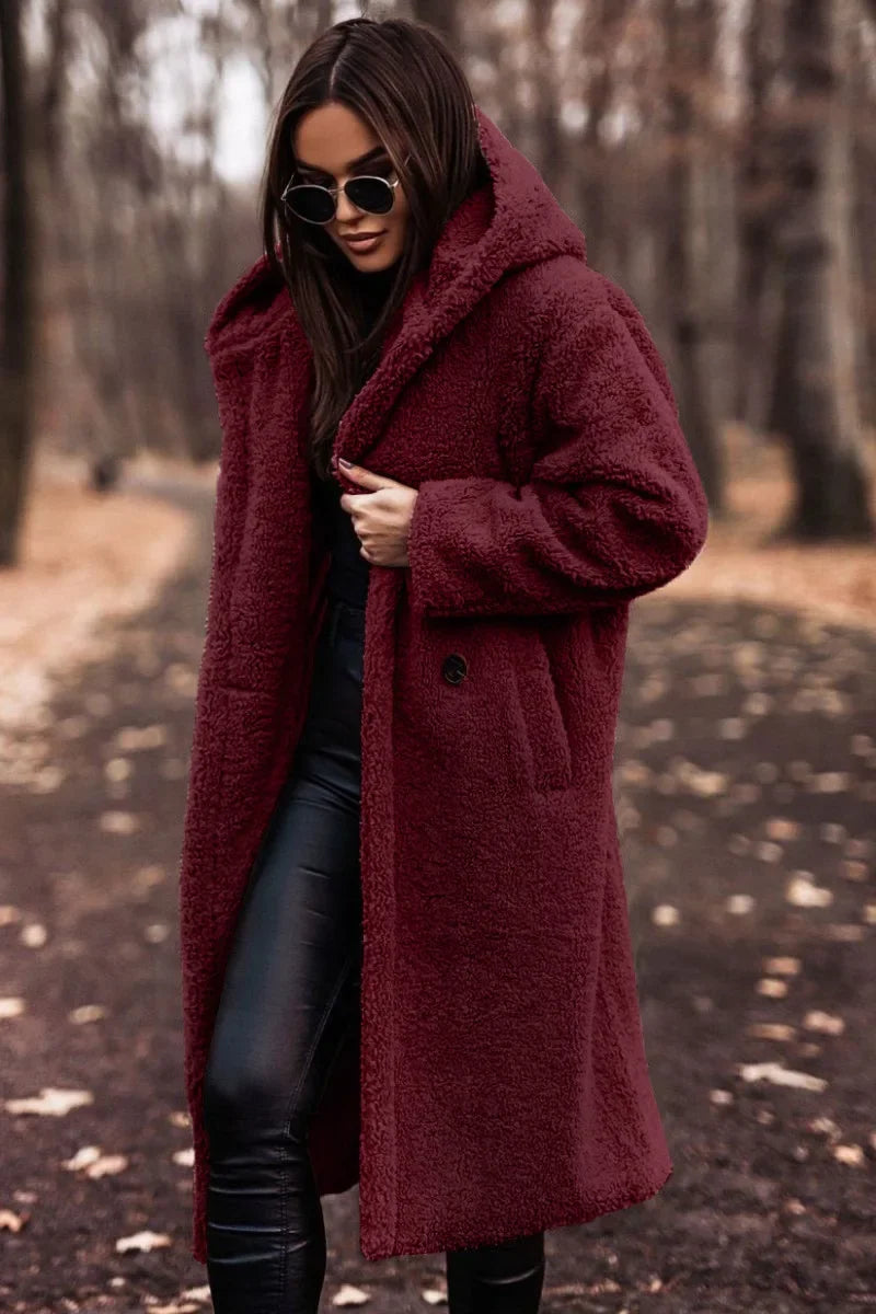 Długi Płaszcz Damski Teddy Ciepły do Codziennych Stylizacji