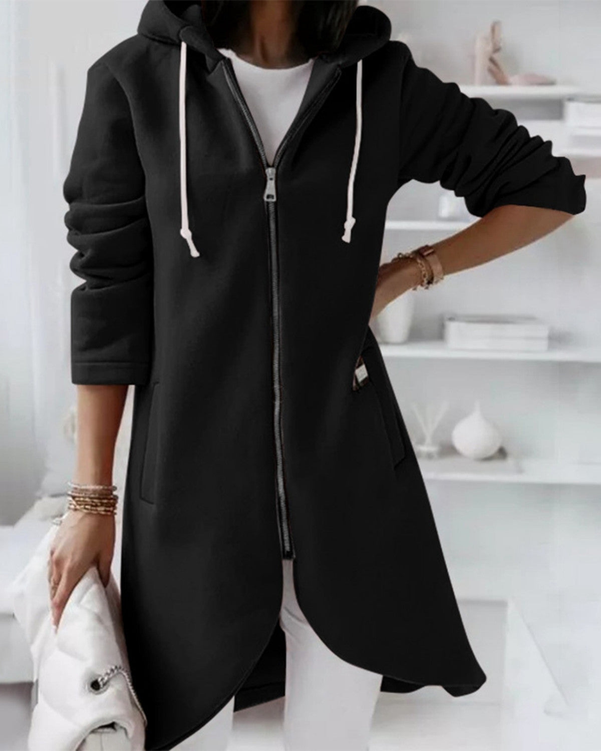 Długa Bluza Damska z Kapturem na Zamek – Styl i Komfort na Co Dzień