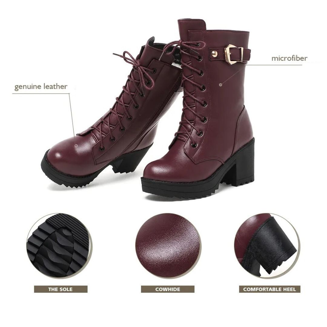 Ocieplane Botki Damskie na Obcasie z Wywijaną Cholewką