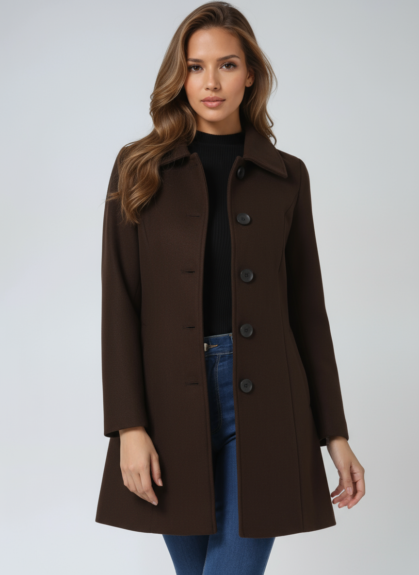 Damski Elegancki Płaszcz Przejściowy Dwurzędowy Klasyczny