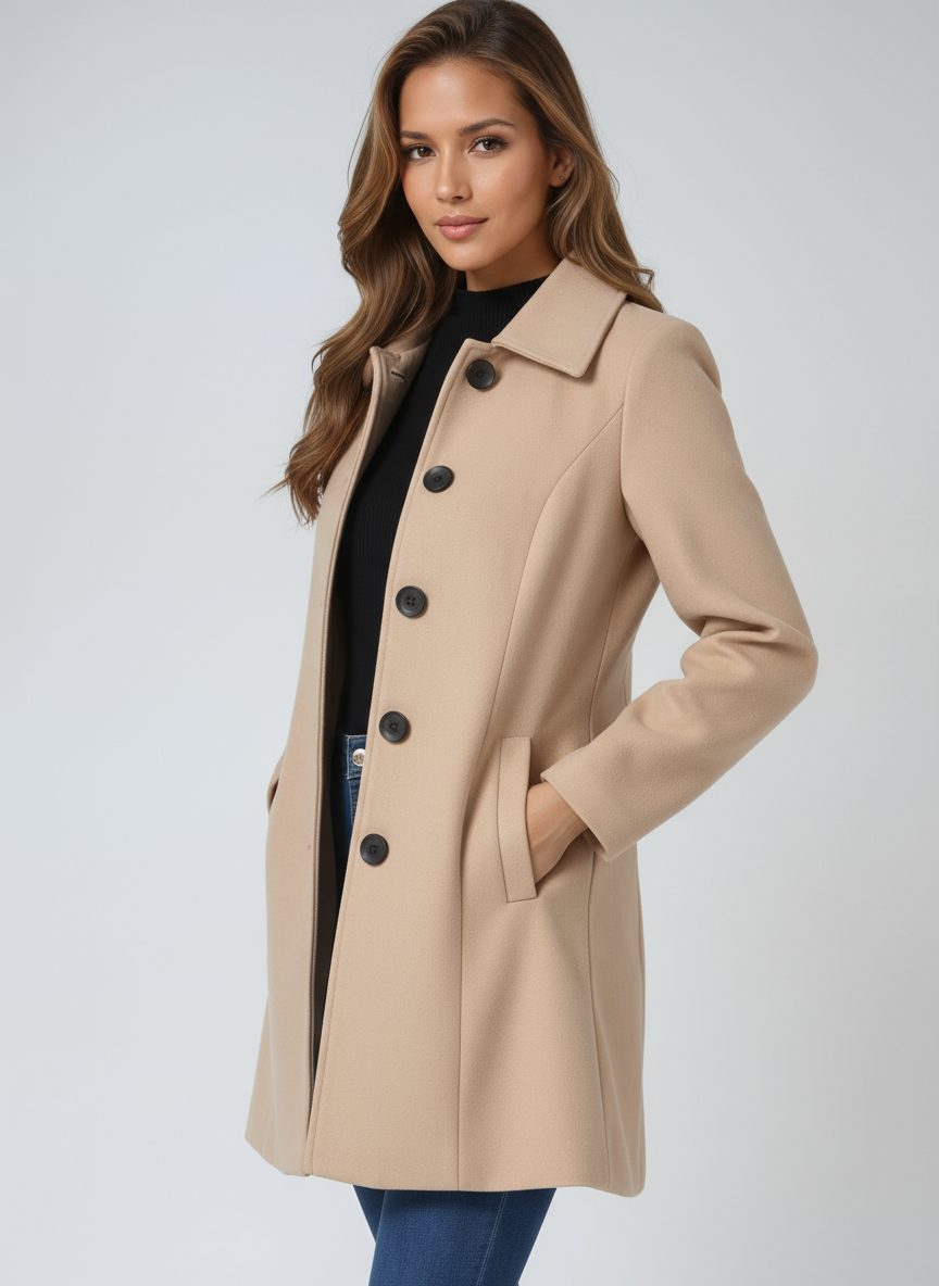 Damski Elegancki Płaszcz Przejściowy Dwurzędowy Klasyczny