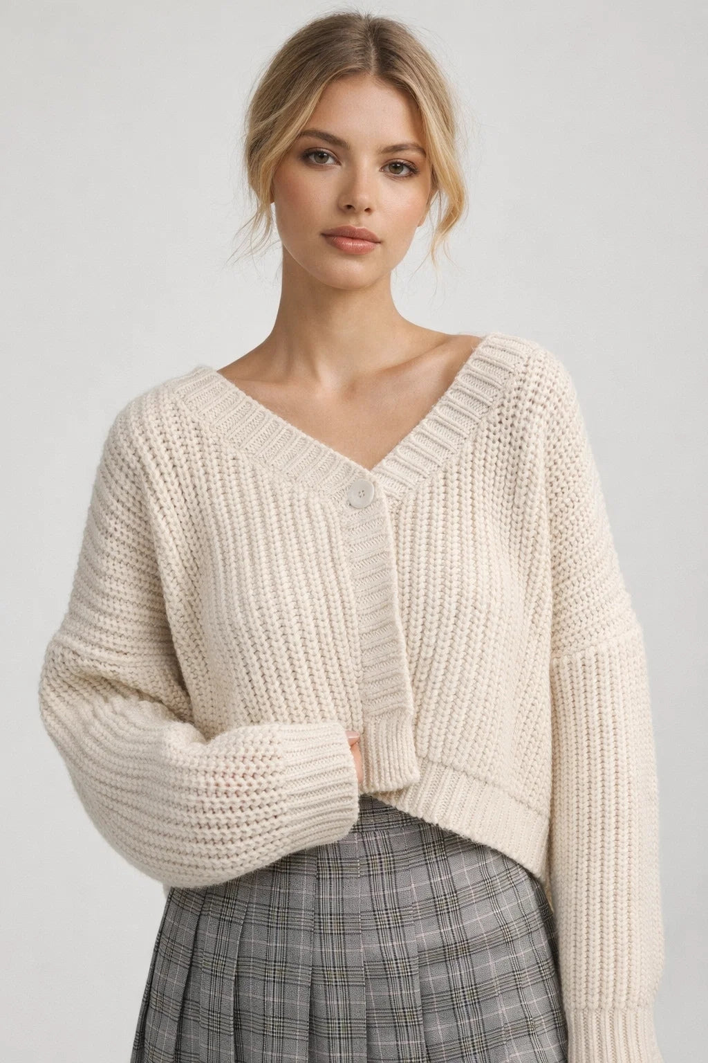 Damski Oversize Sweter Dzianinowy V Neck Miękki Casual