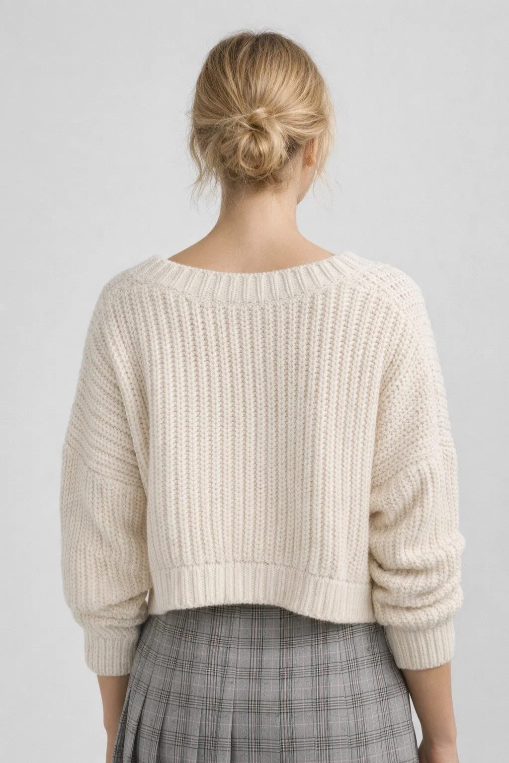 Damski Oversize Sweter Dzianinowy V Neck Miękki Casual