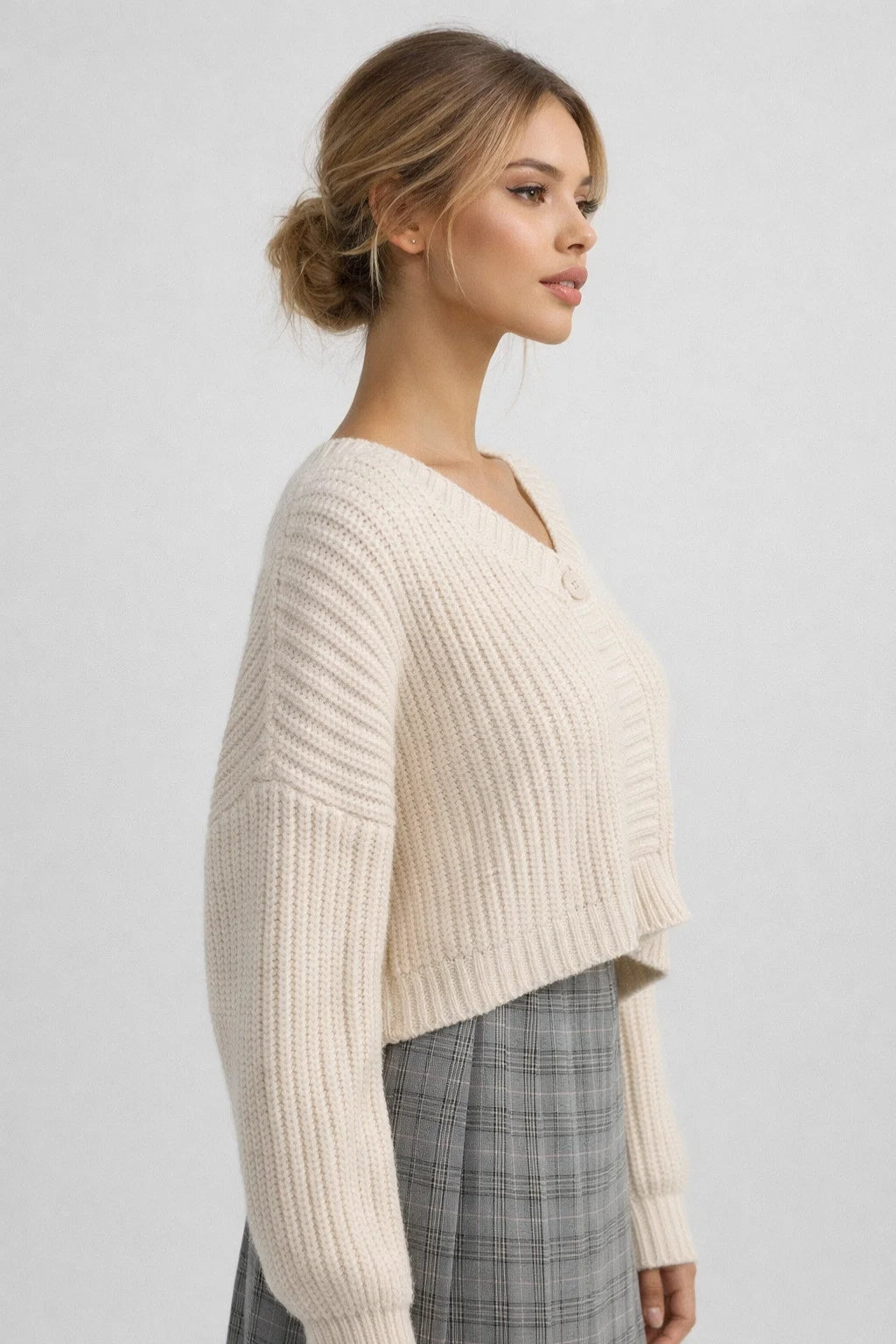Damski Oversize Sweter Dzianinowy V Neck Miękki Casual