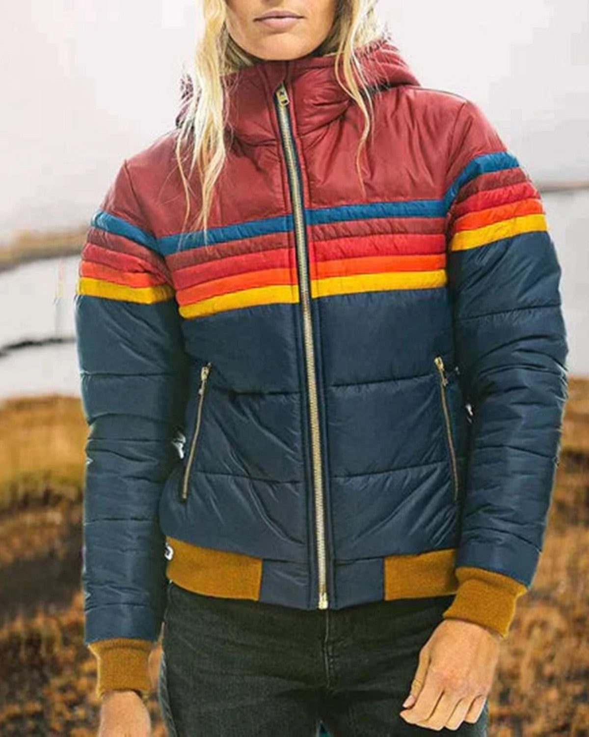 Pikowana Kurtka Outdoorowa w Stylu Retro