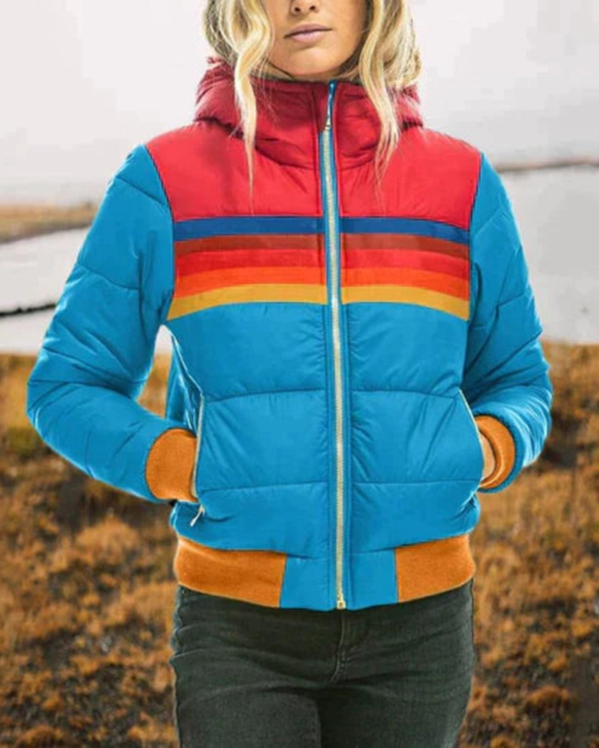 Pikowana Kurtka Outdoorowa w Stylu Retro