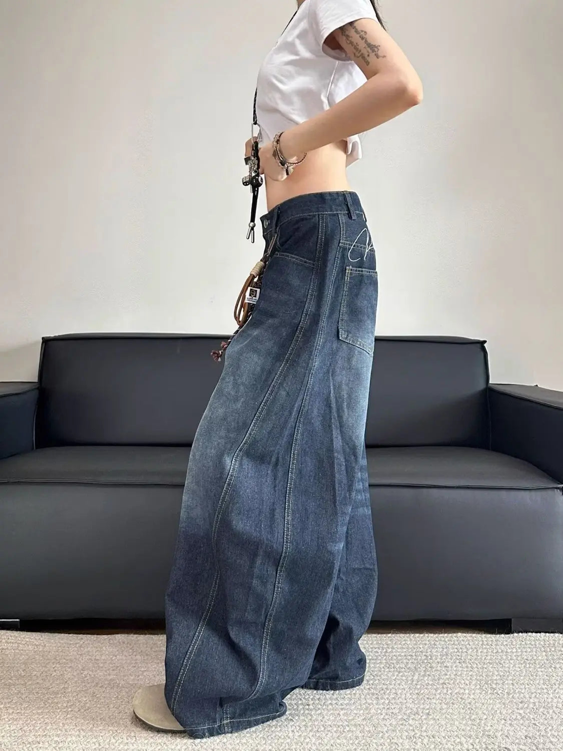 Damskie Jeansy Baggy Szerokie Nogawki Niski Stan Styl Streetwear