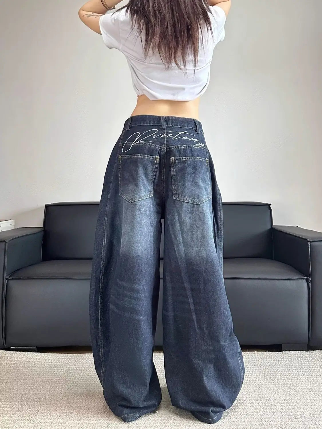 Damskie Jeansy Baggy Szerokie Nogawki Niski Stan Styl Streetwear