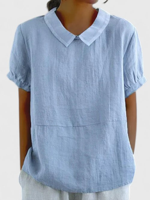 Damska Bluzka Lniana z Kołnierzykiem – Lekka Bluzka Letnia