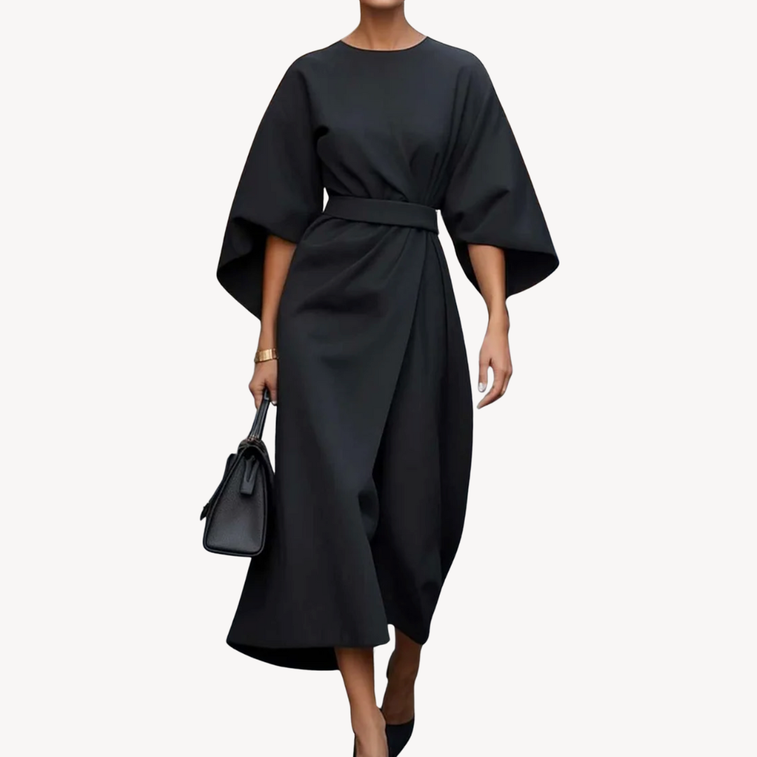 Elegancka Sukienka Midi Oversize z Szerokimi Rękawami