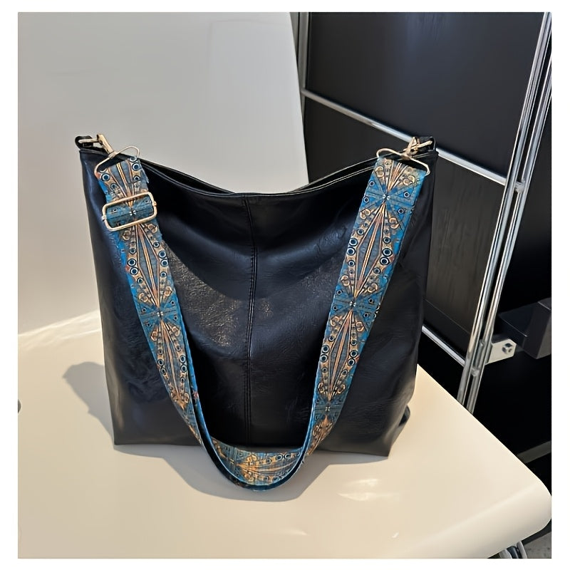 Torebka Damska Shopper Vintage z Ozdobnym Paskiem