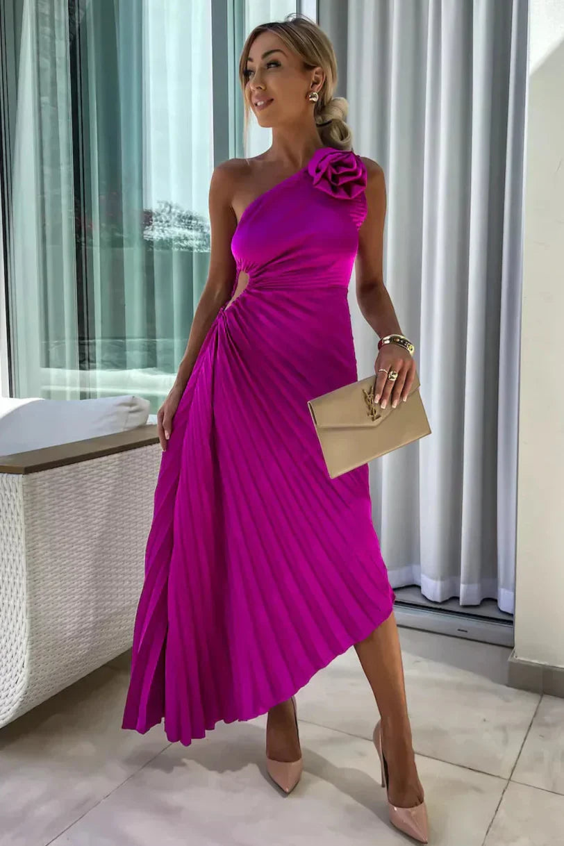 Elegancka sukienka plisowana midi stylowa lekka wieczorowa
