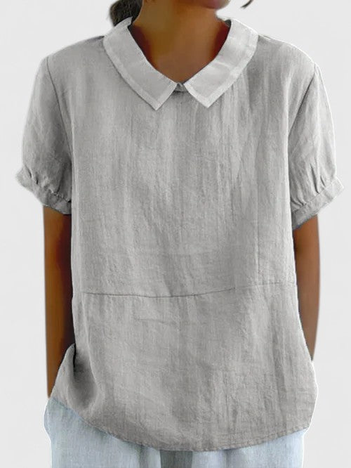 Damska Bluzka Lniana z Kołnierzykiem – Lekka Bluzka Letnia