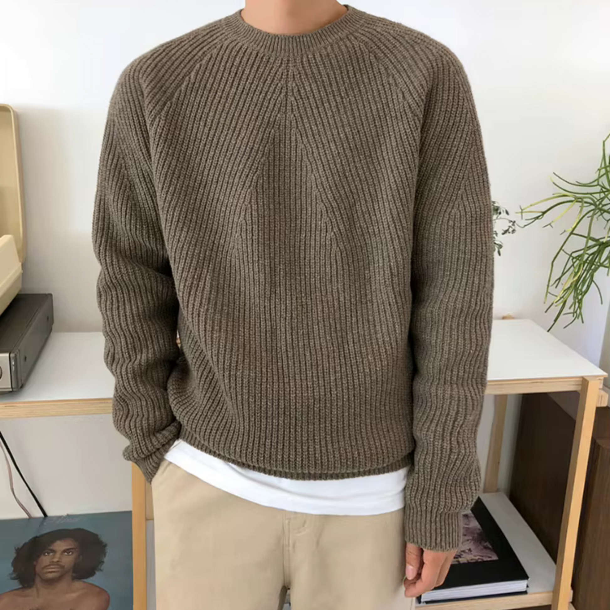 Męski Sweter Oversize Dzianinowy Komfortowy Styl