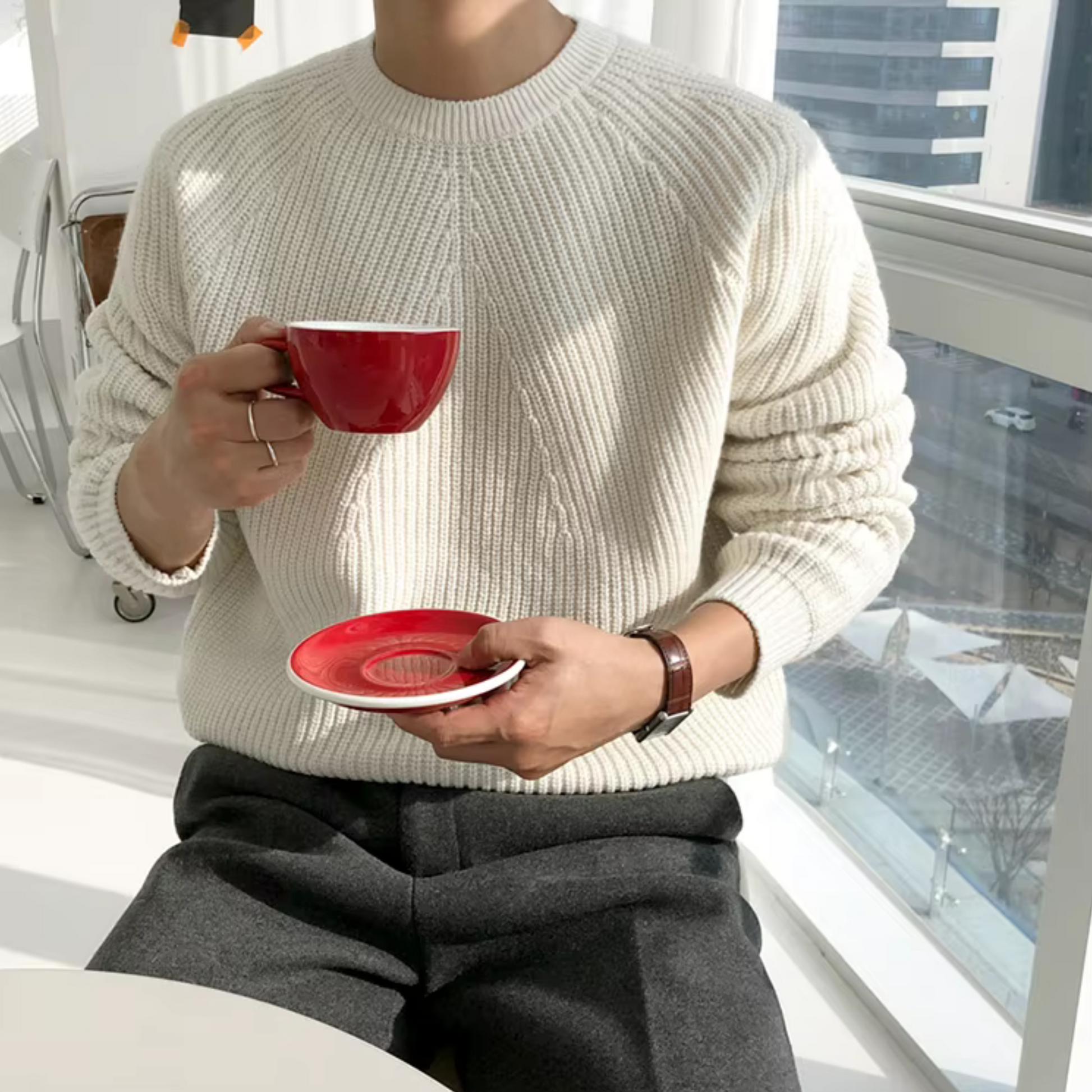 Męski Sweter Oversize Dzianinowy Komfortowy Styl