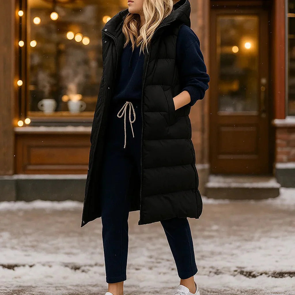 Damska Długa Kamizelka Puchowa z Kapturem Oversize