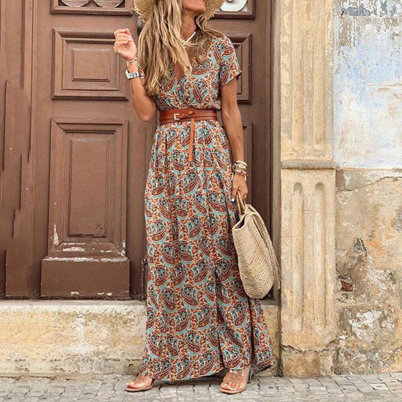 Isadora | Sukienka maxi boho z wzorem paisley