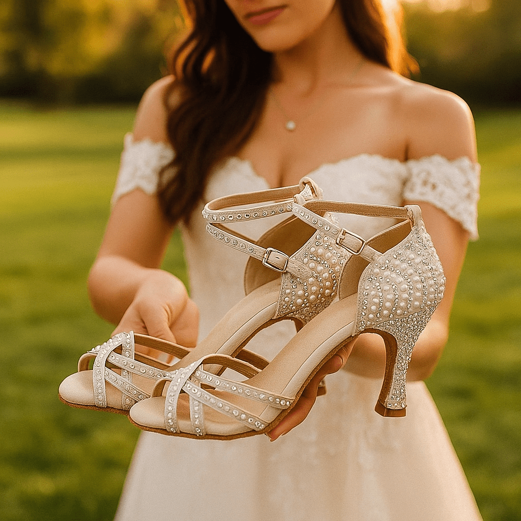Eleganckie Sandały Ślubne na Obcasie z Cyrkoniami – Komfort i Blask na Wyjątkowy Dzień