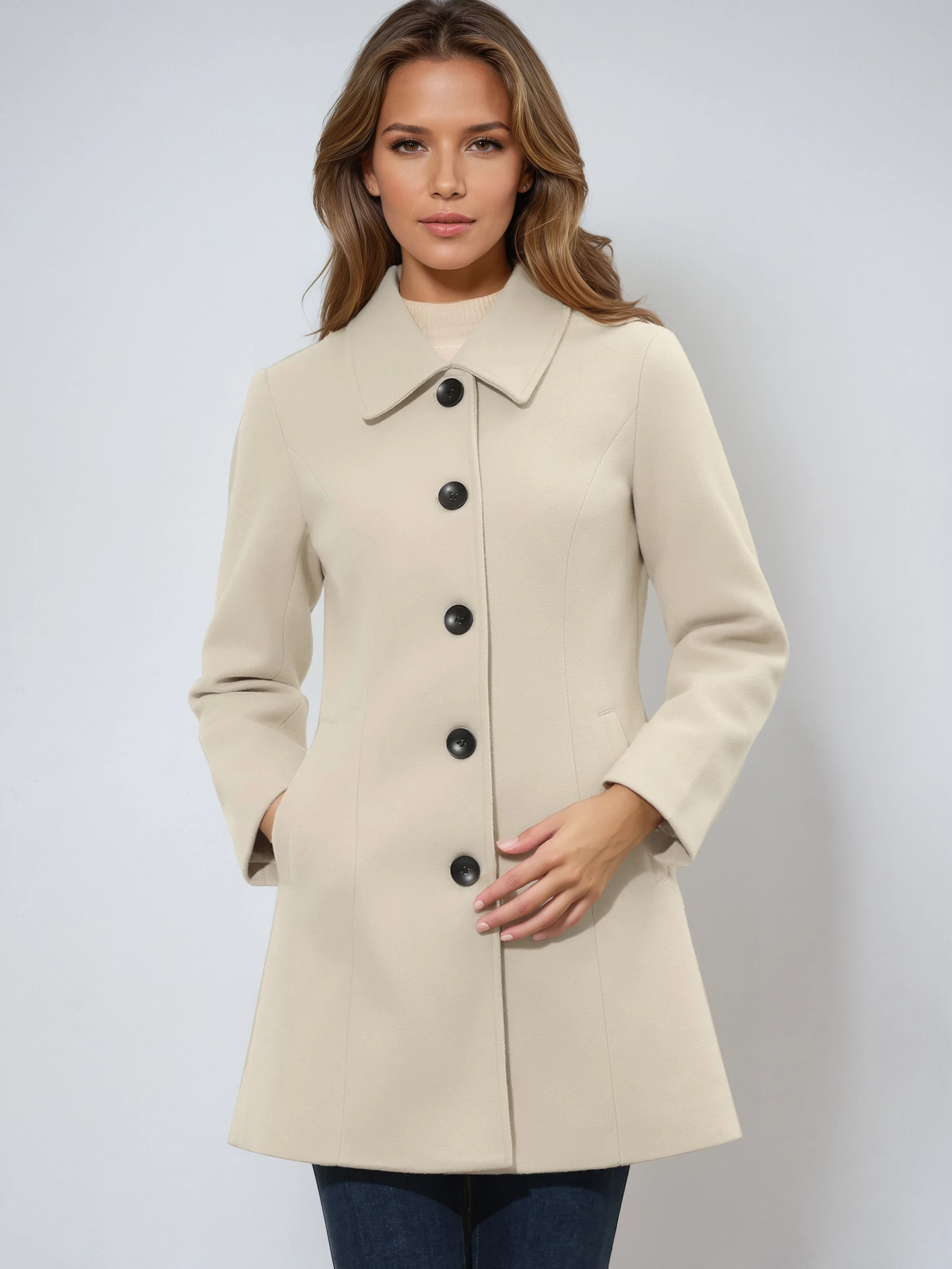 Damski Elegancki Płaszcz Przejściowy Dwurzędowy Klasyczny